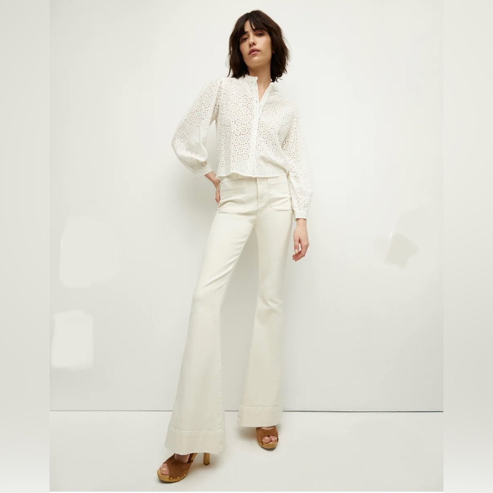 Veronica Beard Sheridan Exaggerated Flare Jeans Beige